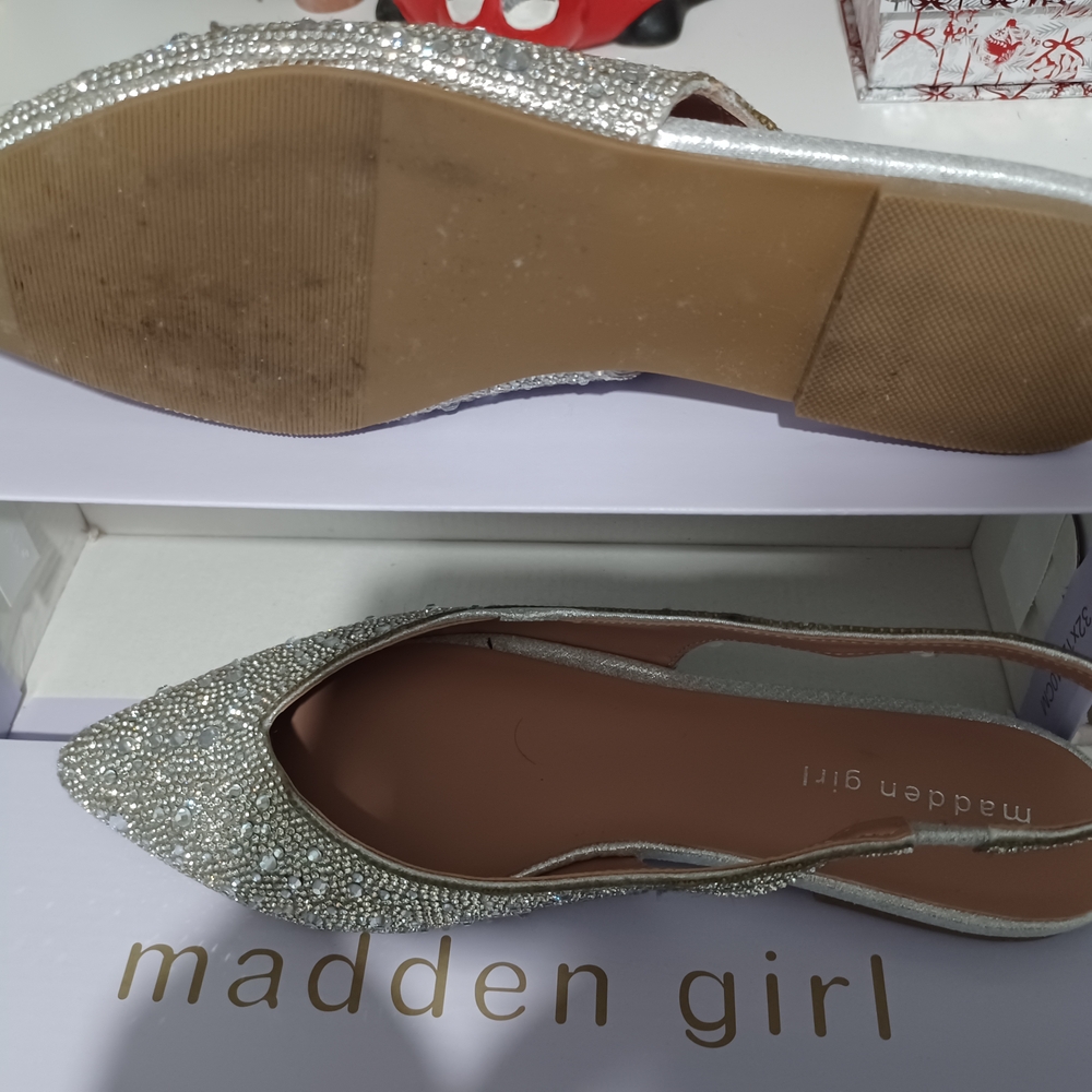 Madden Girl Silver Rhinestone Pointed Toe Slingback Flats - Picture 3 of 4